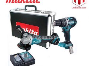 Makita Combo 18V DLX2215TX2 máy mài và khoan DGA408 + DHP484